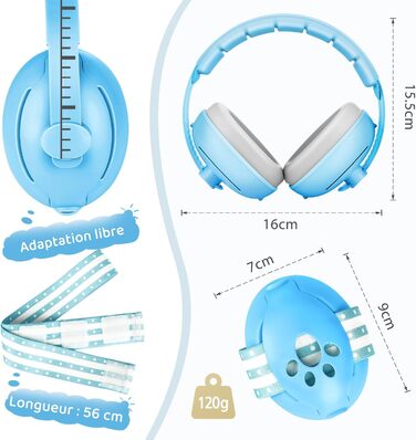 Навушники для захисту від шуму для малюків 0-2 роки, блакитні. Захист від шуму, ідеально для повсякденного використання та заходів