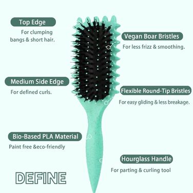 Щітка для локонів Lockenbürste: розгладжує, формує та підкреслює локони, нейлонові щетинки, унісекс (зелена, 24 см)