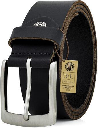 Чоловічий шкіряний ремінь Lindenmann, ширина 40 мм, повноецінна шкіра, чорний колір, розмір 95 см, довжина 110 см