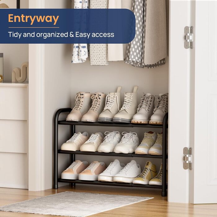 Розсувна металева полиця для взуття ENJOYBASICS, 3 рівня, 45-83 см, чорна, для передпокою та коридору