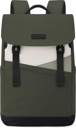 LOVEVOOK Рюкзак для ноутбука 15.6 дюймів, жіночий/чоловічий, для підлітків, універсальний, водонепроникний, для школи, університету, подорожей, роботи, зелений, бежевий, чорний, білий