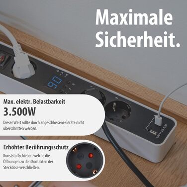 Смуга розеток Brennenstuhl Ecolor 4-fach з USB (білий/чорний) з вимикачем, 1.5м кабель, 3 розетки, 2 USB-порти (A+C)