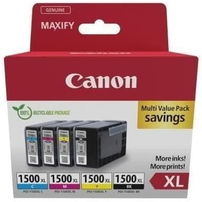 Комплект картриджів Canon PGI-1500 XL (Чорний, Блакитний, Пурпуровий, Жовтий) — набір з 4-х чорнильних картриджів підвищеної ємності