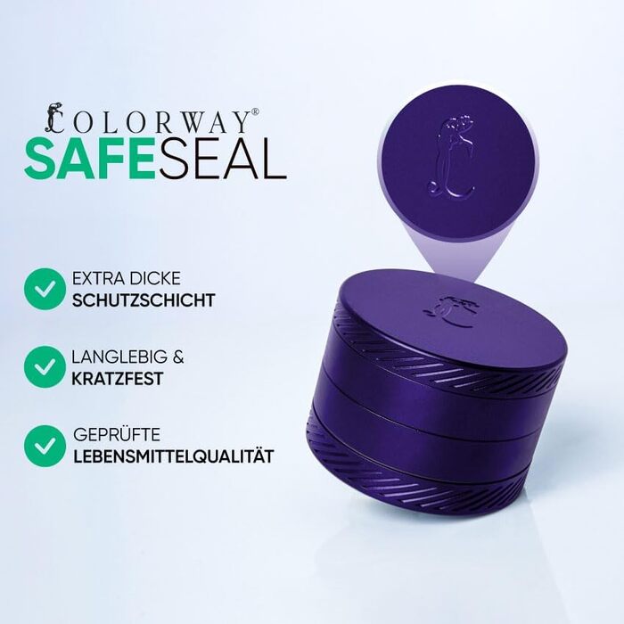 Керамічна млинка для трав COLORWAY 4-в-1, Ø63мм, SafeSeal, з аксесуарами, антипригарна, набір для чищення, темний виноград