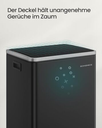 Відро для сміття SONGMICS 50 л, нержавіюча сталь, знімний внутрішній відро, Softclose, LTB595E01 (чорний)