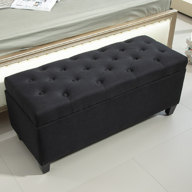 HOMCOM Bench with Cushion, Storage Chest Bench, Entryway, Bedroom, Living Room, Linen-like Polyester, Rubberwood, Black, 100 x 40 x 44 cm | Aosom