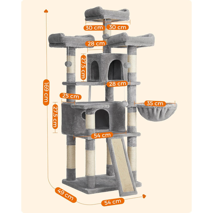 Драбина для котів Feandrea, XXL, 169 см, світло-сіра, PCT019W01