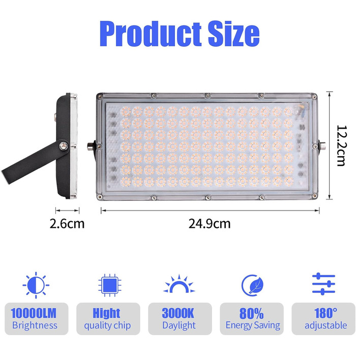 LED Floodlight 300W 30000LM Spotlight Outdoor Floodlight, 3000K Warm White Floodlight - IP65 Waterproof Floodlight Outdoor Wall Lights for Garden, Terrace, Garage, Sports Field, Factory, Workshop (10 Pieces, 100W Warm White)