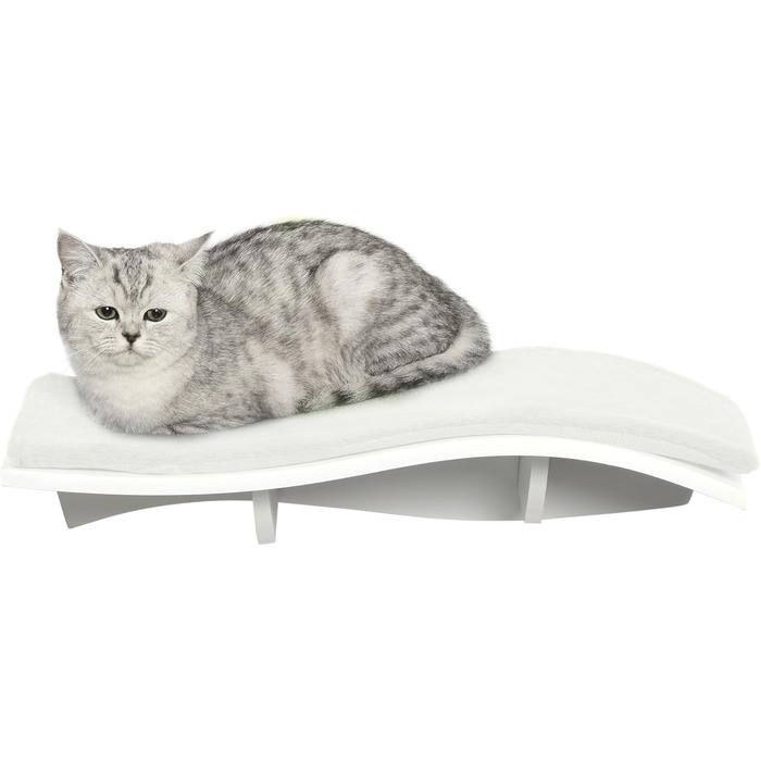 PawHut Cat Climbing Wall, Cat Hammock, Cat Bed, Wall Shelf, Wall Mount, Cat Furniture, Plush MDF, White, 53 x 28 x 12 cm