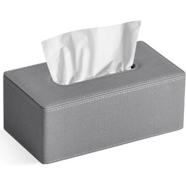 GOLRANLYE Tissue Box Rectangular PU Leather Cosmetic Tissue Dispenser Box Holder for Dresser Bathroom Decor (Dark Gray) (Linen Gray)