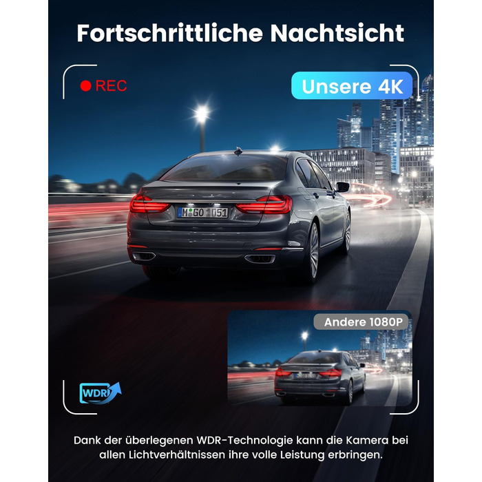 Відеореєстратор SIGRILL Dashcam Auto 4K+1080P з Wi-Fi, двоканальний, з карткою 64GB, нічне бачення, паркувальний режим, G-сенсор, запис по колу, підтримка до 256GB