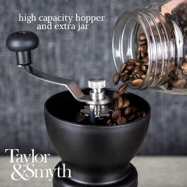 Кавомолка Taylor & Smyth: портативна, керамічні жорна, регулювання помелу, для дому, офісу та відпочинку
