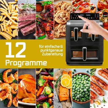 Фритюрниця електрична Gourmetmaxx FryUp3 з 3 камерами 17л, Airfryer з сенсорним дисплеєм, 12 програм, вікном огляду – для 12 осіб