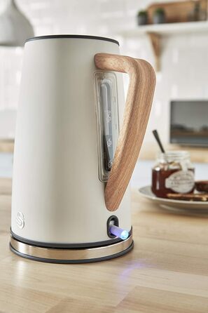 Swan Nordic Ultra Fast Electric Kettle - Wireless, Modern Design, 1.7L, 2200W, Wood-Look Handle, Auto Shut-Off, White - Single Serve
