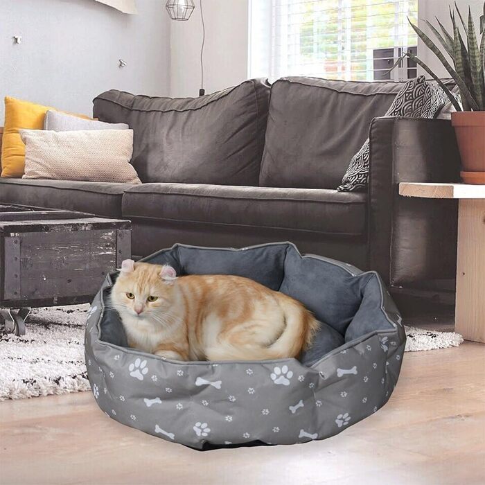 Квіткове ліжко для котів Mucola, Ø60 см, з двостороннім внутрішнім подушечкою, антиковзаюче, водовідштовхувальне, сіре. Підходить для котів та маленьких собак.