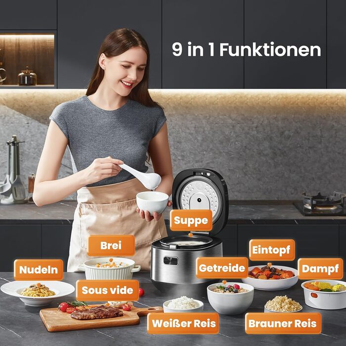 Рисоварка Midea 2л, 9 програм, антипригарна, пароварка, таймер, швидке приготування, для 1-3 осіб