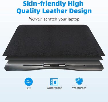 Зручний столик-підставка для ноутбука з шкіри, регульований, з двома шухлядами, чорний, великий (15.7'x23.6')