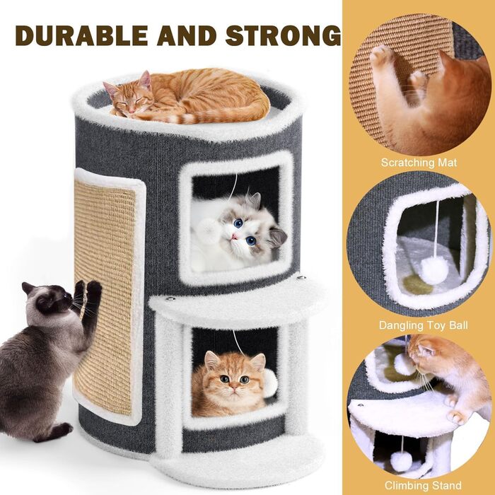 Двоярусна котяча хатинка-тонечка з когтеточкою, 60x40x40 см, 40x40x60 см. Клітка-будинок для котів з платформою та іграшкою