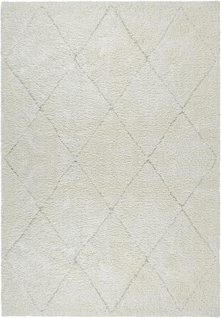 Килим Bahar Shaggy: дизайнерський килим для вітальні, м'який та легкий у догляді, високий ворс, кремовий ромбічний візерунок, 120 x 170 см