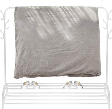 Clothes Rack Coat Rack Freestanding Clothes Rack Garment Rack Multifunctional with Top Bar, Bottom Shelf and 6 Hooks (White)
