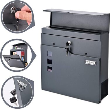 Поштова скринька Verda Anthrazit з газетницею, порошкове покриття AkzoNobel, 2 ключі, табличка з іменем, дизайнерська настінна поштова скринька з нержавіючої сталі SN3678-1