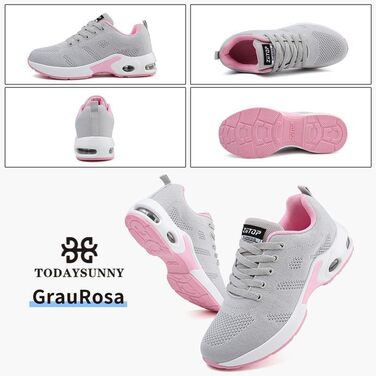 Жіночі кросівки для бігу та ходьби: дихаючі, з ортопедичною підтримкою, антиковзаюча підошва, для занять спортом та активного відпочинку (Сірий, Рожевий, 36 EU)