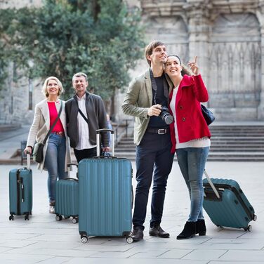 Набір валіз LALAHO 3/4/5 шт. з косметичками, ABS, для подорожей, ручна поклажа (Marineblau-4)