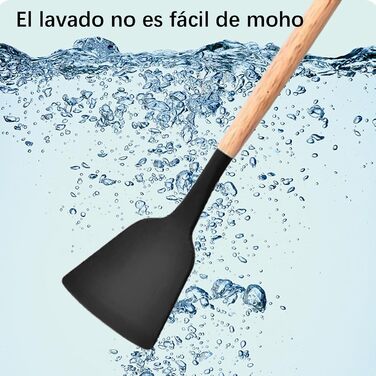 Набір кухонних аксесуарів, 12 шт. - кухонне приладдя з силікону з дерев'яною ручкою, BPA Free, з отвором для підвішування (чорний)