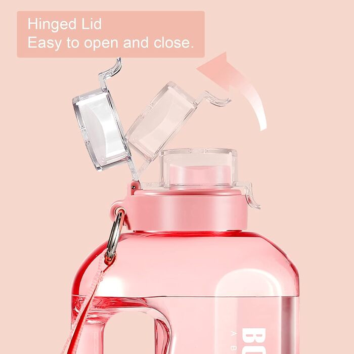 Sport Water Bottle, 1 Gallon/ 3.5L Water Bottle with Time Markers, Leak-Proof, Reusable & BPA-Free Water Bottle with Handle Cleaning Brush for Gym, Office (Pink, 3785 ml)