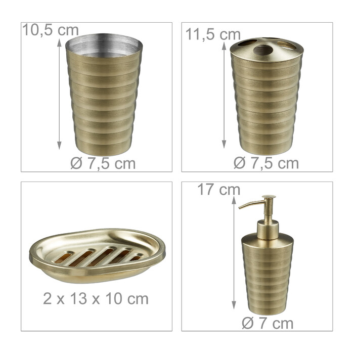 Relaxdays Gold Bathroom Set, 4-Piece, Matte Finish