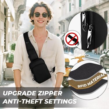 Чоловіча/Жіноча нагрудна сумка через плече Anti Diebstahl, чорна, водовідштовхуюча, з RFID-блокуванням