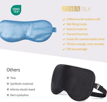 Маска для сну ZIMASILK з 100% чистої шовку морських вишневих дерев, 22 Momme, з наповнювачем з 100% шовку морських вишневих дерев, атласне кріплення, надзвичайно м'яка та зручна, темно-синій (небесно-блакитний)