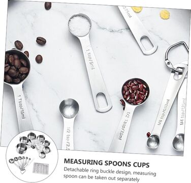 15-Piece Measuring Spoon Conversion Chart Multi-Purpose Scoop Portable Kitchen Gadgets Measuring Cup Mini-Scoop Portable Rice Spoon Espresso Spoon Kitchenware Silver Stainless Steel
