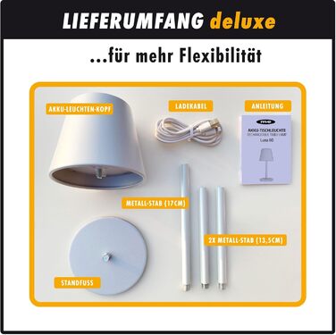 LED настільна лампа LUNA-80-W з акумулятором, диммування, сенсорне керування, 7 кольорів, регулювання висоти