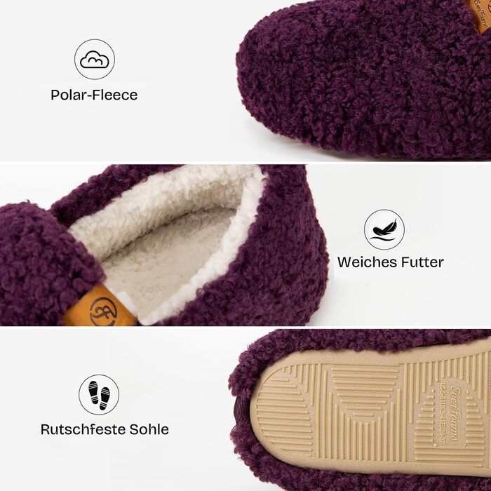 Жіночі теплі халапи EverFoams з м'якої штучної вовни та Memory Foam, закриті тапочки (42/43 EU, темно-фіолетові)