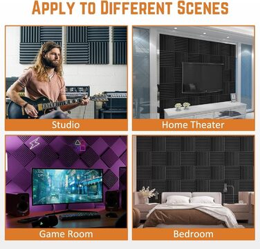 Самоклеїться акустичні панелі з шумопоглинаючого поролону, звукоізоляційні плити для студії та офісу, чорні, 30x30x2.5 см (48 штук)