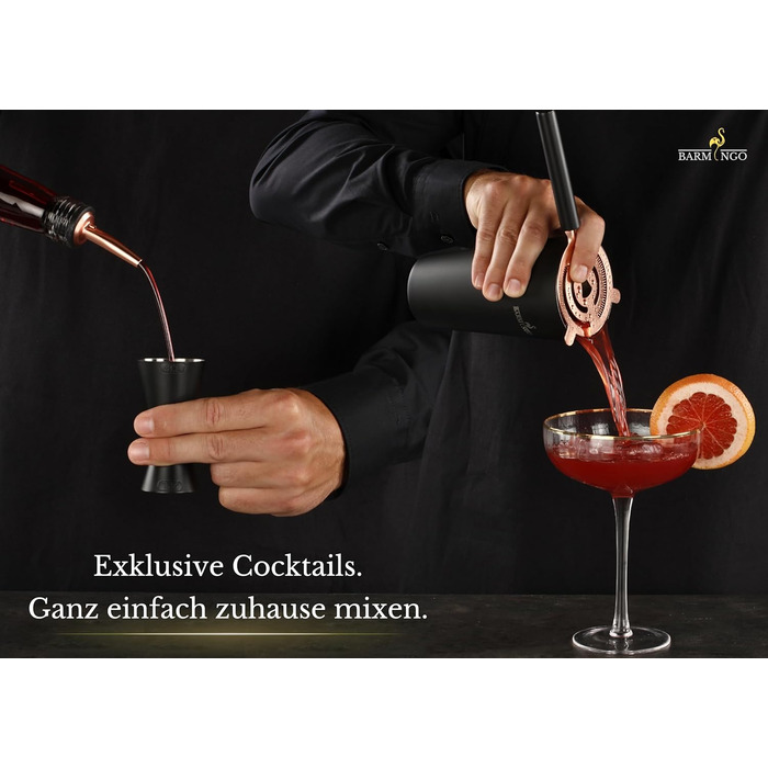 BARMINGO Stainless Steel Cocktail Set - 11 Piece Bar Set with Stand & Accessories | Cocktail Shaker Set | Bartender Set | Cocktail Mixing Set | Gift Set