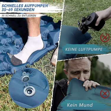 Килимок туристичний самонадувний Ciskotu 8 см з подушкою для кемпінгу, пікніків та подорожей (синьо-сірий)