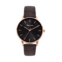 Годинник Tamaris для жінок з шкіряним ремінком (рожеве золото / коричневий шкіряний ремік з квітковим малюнком)