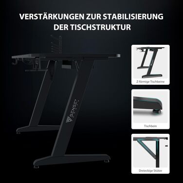 Ігровий стіл SENSE7 Ergonomic для ПК з поверхнею з вуглецевого волокна, 100x50 см, Basic