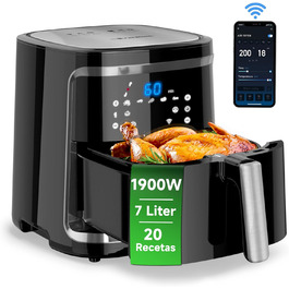 Aigostar Cube Smart WiFi аерофритюрниця 7 л XXL, 1900 Вт, з керуванням через додаток, сенсорним екраном, 7 режимами приготування, таймером, рецептами, без олії