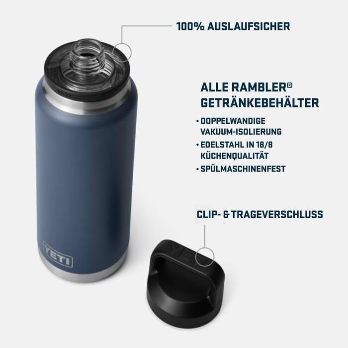 Термопляшка YETI Rambler 1л (1000 мл) з нержавіючої сталі з герметичною кришкою Chug, для гарячих та холодних напоїв, Charcoal