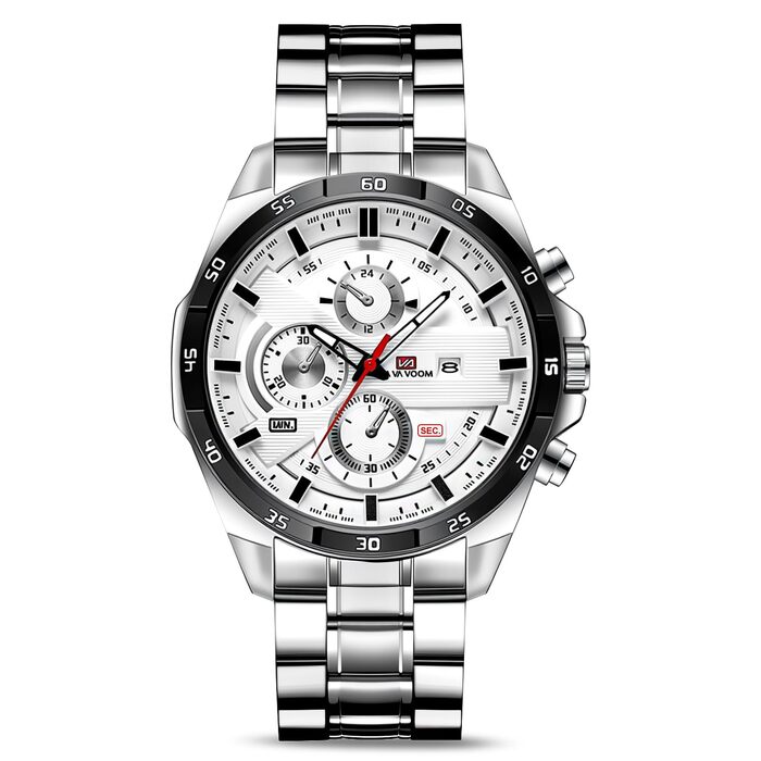 Годинник чоловічий OFFCUP: аналоговий кварцовий хронограф з водонепроникним браслетом з нержавіючої сталі. З датою, для повсякденного та ділового стилю. Ідеальний подарунок (чорний та білий)