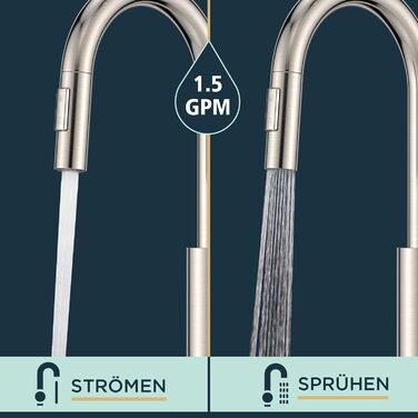 Змішувач кухонний FORIOUS чорного кольору з висувною лійкою, поворотний на 360°, нержавіюча сталь