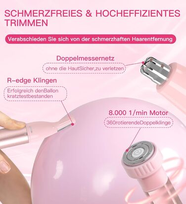 Електричний тример для обличчя для жінок 3-в-1: тример для брів, волосся на обличчі, носа. Бездротовий, вологостійкий, рожевий