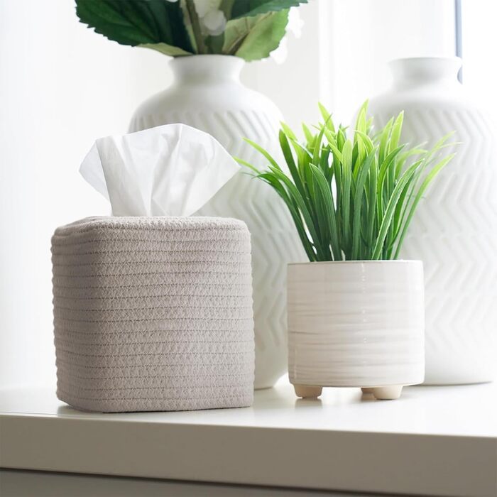 Скринниця для серветок Rarapop: стильна дерев'яна скринька-куб для ванної кімнати та офісу (кремовий колір)