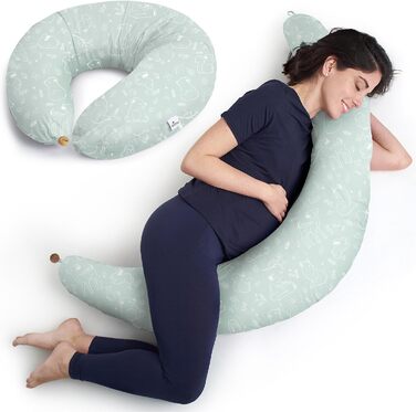 Подушка для вагітних Niimo XXL+ 2-в-1 з функцією подушки для годування - з підпоркою, 100% бавовна, легко перуться, ергономічна, багатофункціональна, сіра з білими сердечками (200 x 70 см)