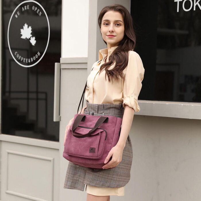 Сумка жіноча Canvas Hobo через плече, повсякденна крос-боді, пляжна сумка-тоут, багатофункціональна з відділеннями, вінтажна сумка для роботи, подорожей, університету (Ліловий)