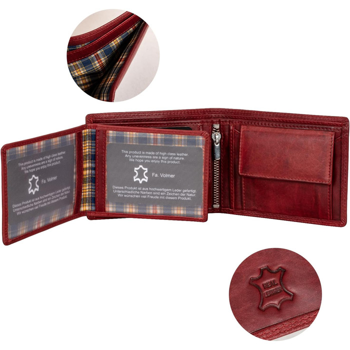 Чоловічий шкіряний гаманець Volmer з RFID-захистом, місткий (9+4 картки), Бордовий