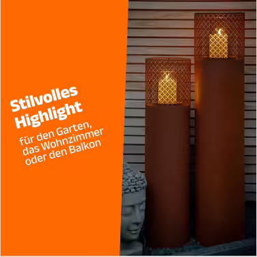 BENTSON Torch Lamp Posts Set of 2 | Decorative Post for the Garden in Rust Industrial Design | Torch for Outdoors and Indoors | Lantern Included with Candles | Oriental | 95cm + 75cm